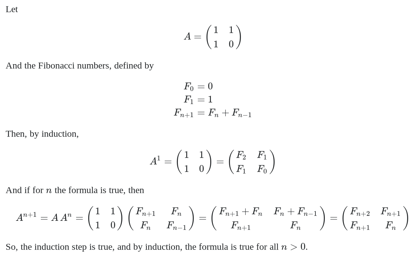 Inductive Proof of Fibonacci Matrix